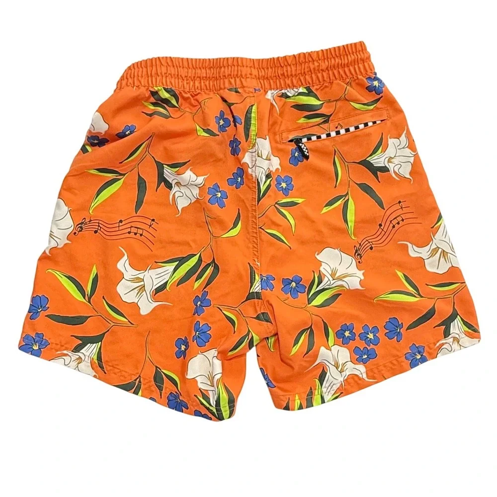Vans Swim‎ Trunks Mens Small Orange Floral Music Relaxed Fit Boardshorts Surf
